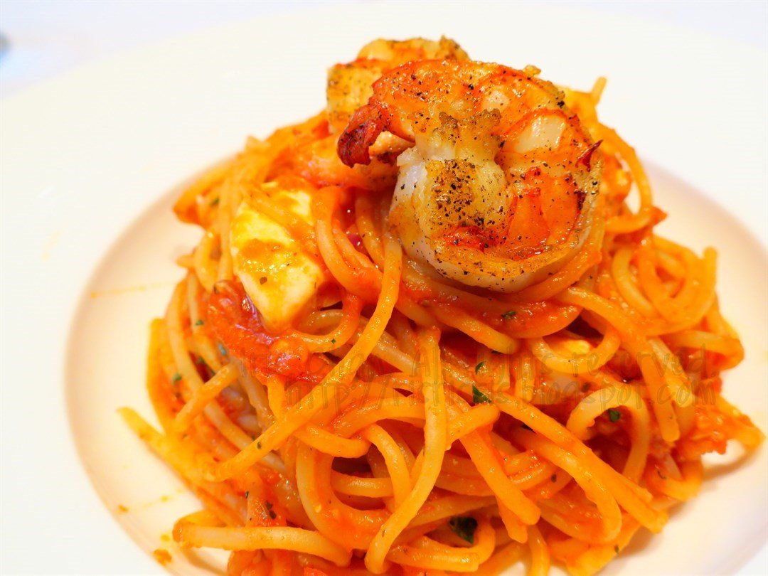 lunch: main: burrata spaghetti with shrimp   very delicious $128