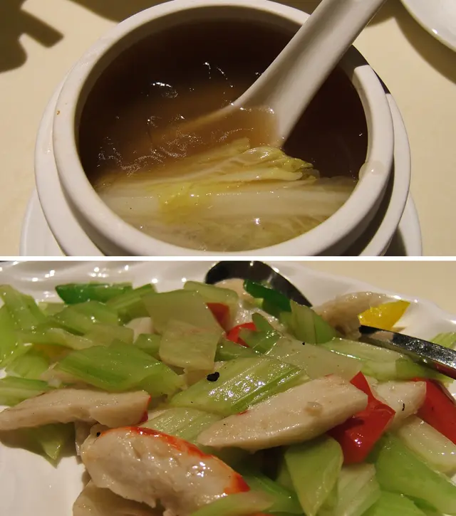 紅燒菜膽翅、西芹花枝蝦片