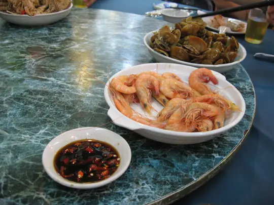 清蒸海蝦，炒蜆