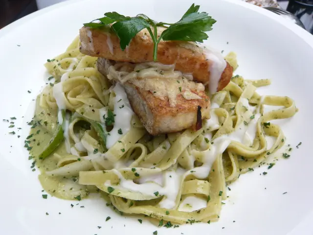 Baked Salmon with Creamy Pesto Fettucine