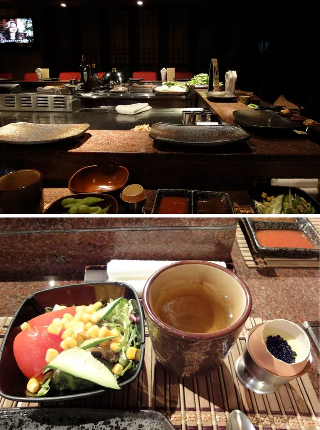 鐵板燒房, 精選沙律, 黑魚子鵝肝蒸蛋