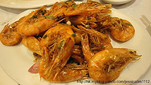 頭抽蒜片煎生蝦