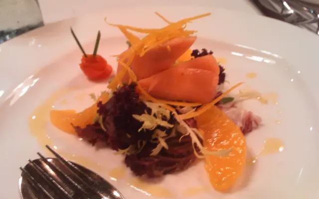 Smoked salmon with mixed lettuce orange salad