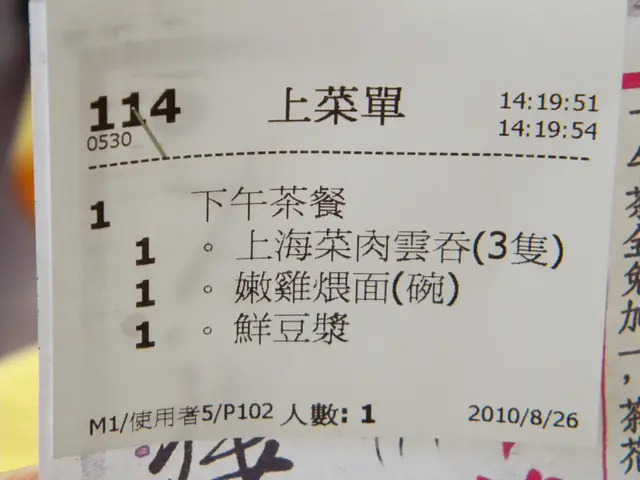 由電腦打印的上菜單