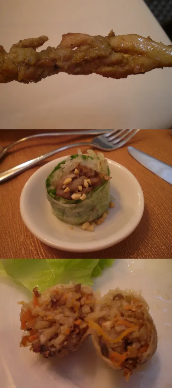 沙嗲雞肉串/豬肉米紙卷/香脆西貢春卷