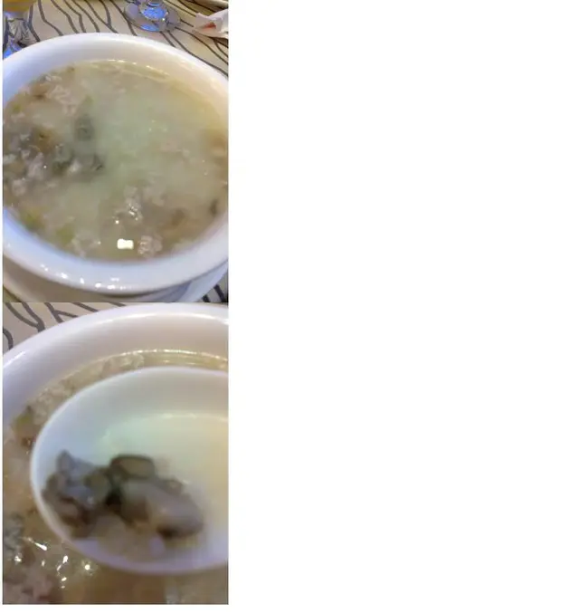 上圖：蠔仔肉碎粥；下圖：蠔仔肉碎粥近鏡