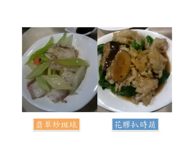 翡翠炒斑球及花膠扒時蔬