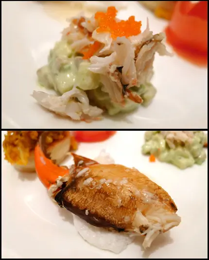 牛油果蟹肉沙律、酒釀蛋白蟹鉗