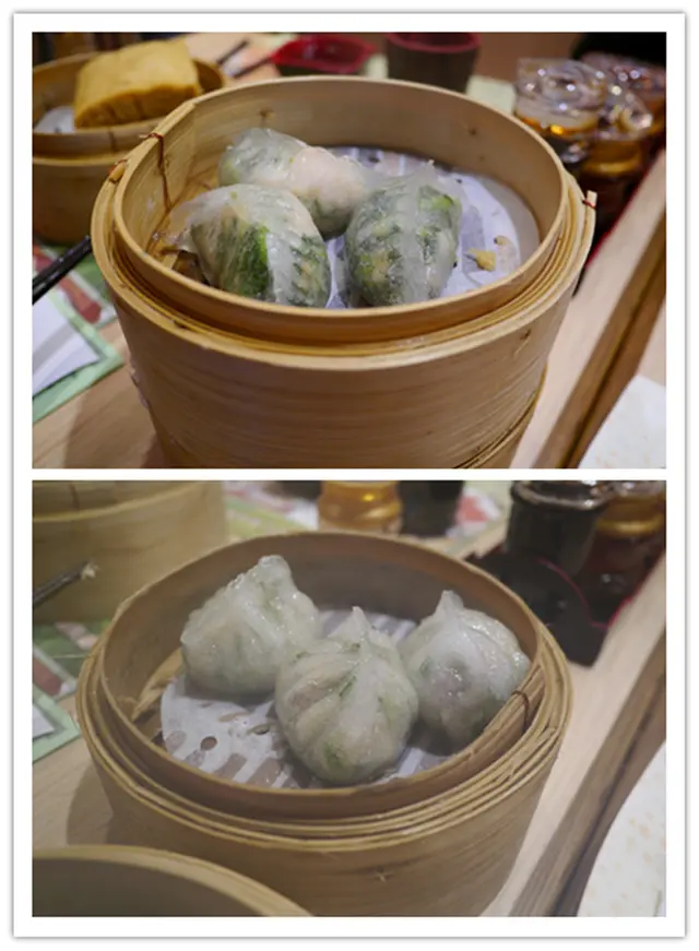 上:金蒜鮮蝦莧菜餃;下:潮州粉果
