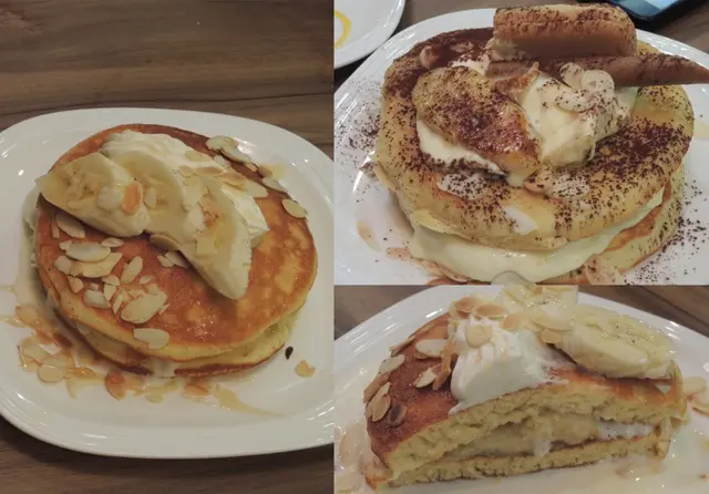 (左) 芭娜娜pancake (右上)芭娜娜提拉米蘇pancake