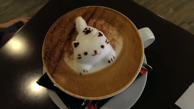一杯Cappuccino配上造型可愛,笑容討好的小貓立體泡沫,實在令人會心微笑。
