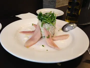 smoked eel with apple and avocado salad