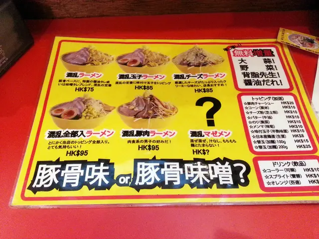 六款拉麵的選擇