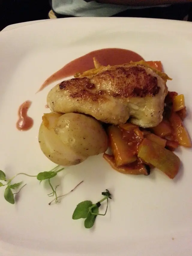 Stuffed Chicken Breast with Mango Leeks and Caramel Strawberry Sauce