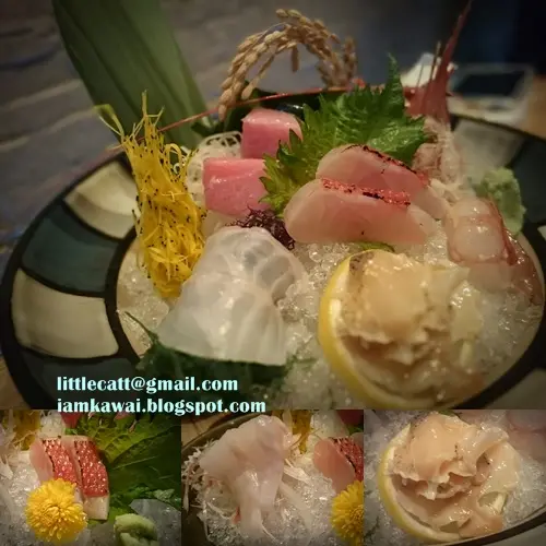 刺身盛5款 (拖羅,凹貝海螺,牡丹蝦,右口魚,金目鯛)