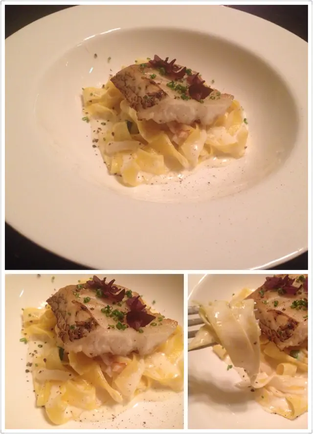 鱸魚肉嫩,闊條意粉黏稠香滑