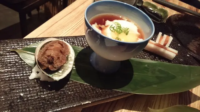 汁煮鮑魚,溫泉蛋,烏魚子