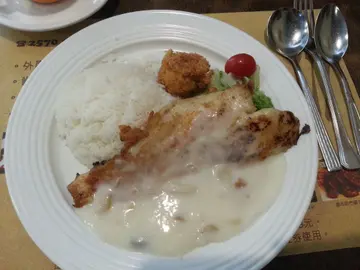忌廉汁龙利柳配吉列带子饭