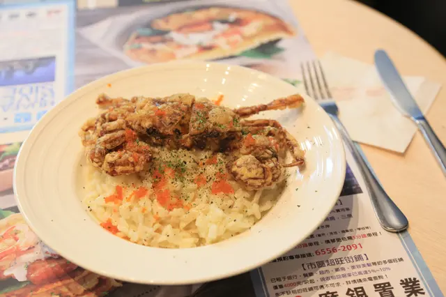 白酒忌廉汁意大利飯 – 配酥炸軟殼蟹