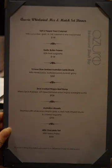 Aussie Whirlwind Mix & Match Set Dinner Menu