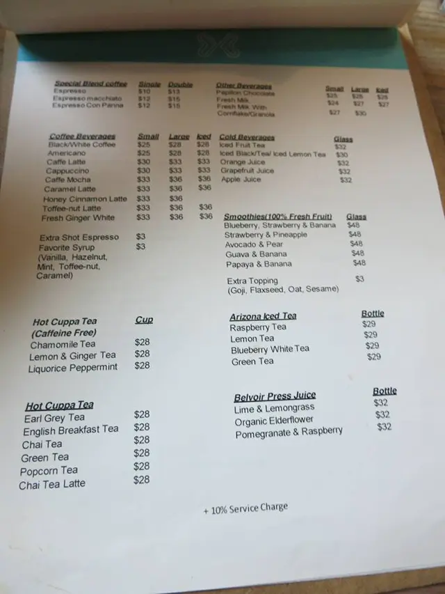Drink menu