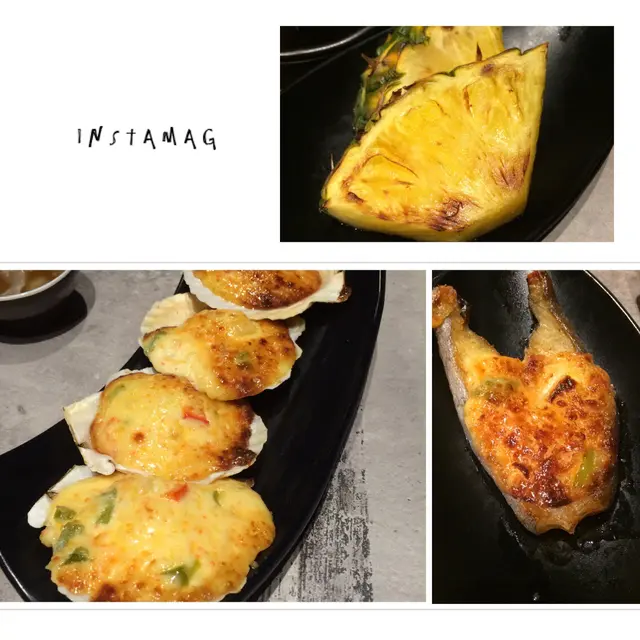 芝士帶子、燒菠蘿、燒比目魚