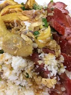 切雞髀叉燒飯