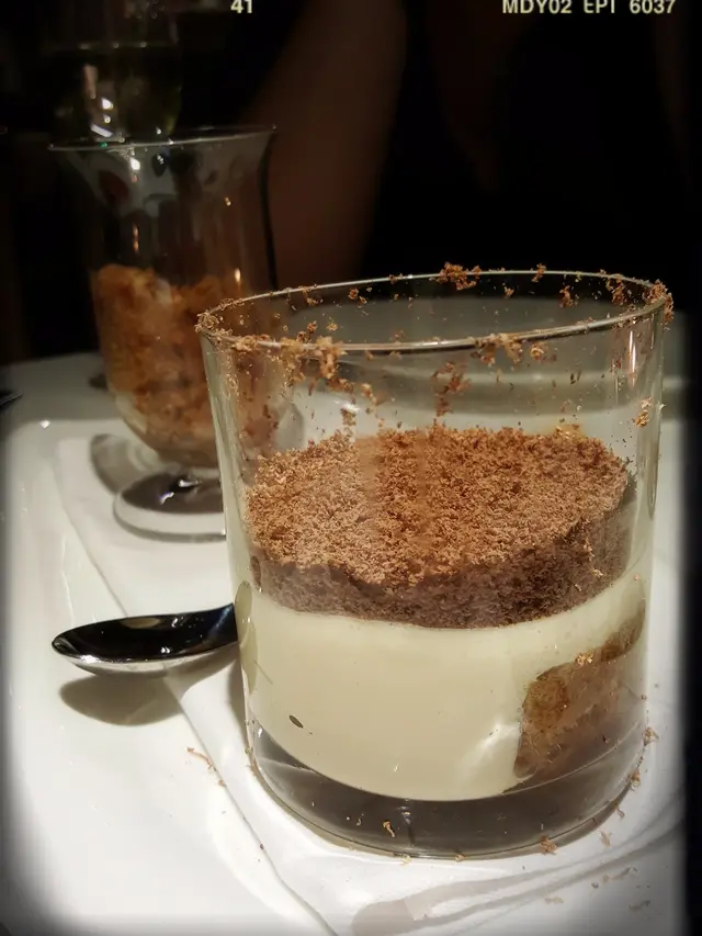Tiramisu served in tumbler glass with Coffee Ice（$118）