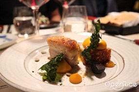 Roasted Swedish pork belly, carrot ”hot- sauce”, pumpkin &amp; dried kale with roasted garlic  - Frantz&#233;n’s Kitchen in Sheung Wan 