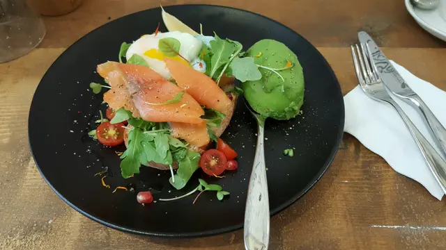 Avocado, smoked salmon sugar dough