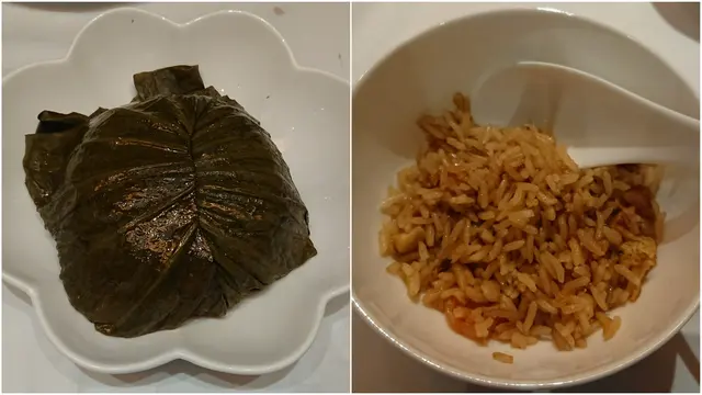 指的是新舊荷葉及米，咬下乾爽帶濃重荷香，調味適中。