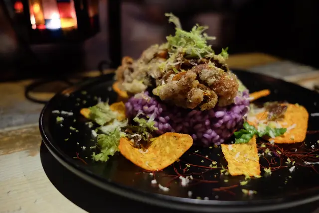 軟殻蟹・橙心蕃薯片・紫薯蓉意大利飯