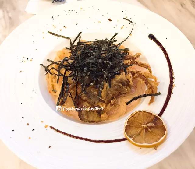 明太子炸軟殼蟹忌廉汁意大利麵