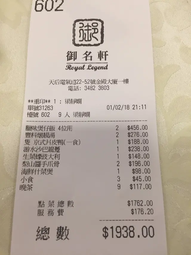 9個人食左$1938