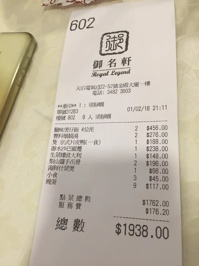 9個人食左$1938