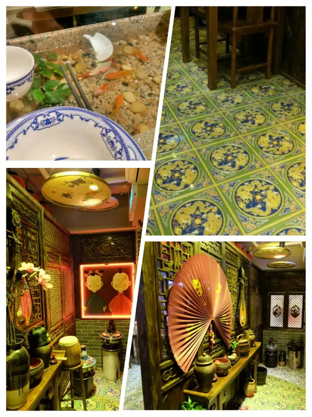 堅係有中國特色我鍾意!!自己睇相唔多講啦～最吸引我就係每張飯枱枱底係玻璃透明魚缸黎既!!