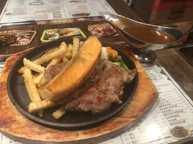 香煎美國牛扒拼三文魚扒