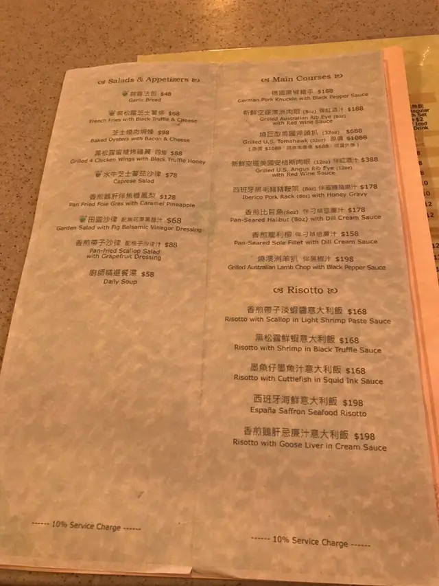 單點食物餐牌