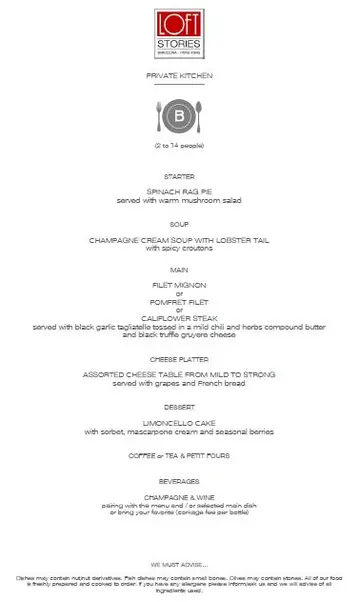 Sample MENU B - We can create a special menu based on our guests preferences.