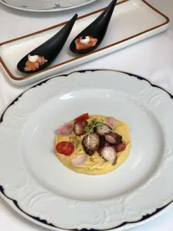 烤八爪鱼配蚕豆蓉