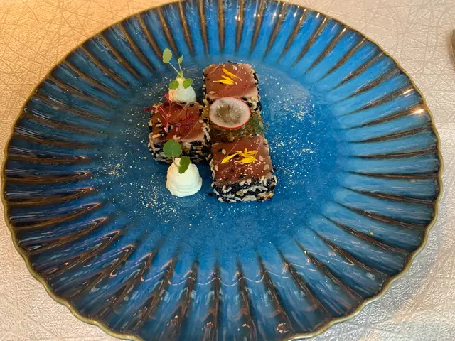 Chu toro tatami, sesame, wasabi mousse