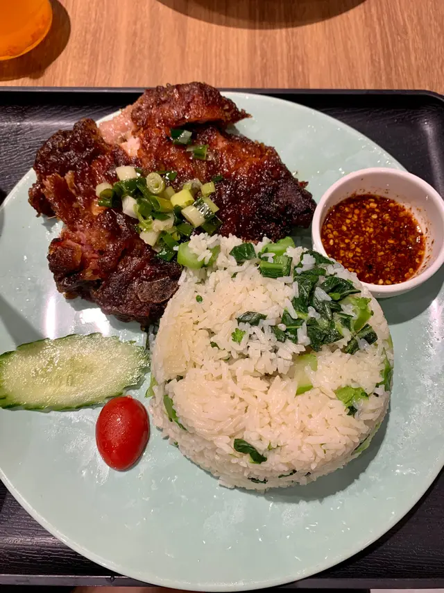 Honey charcoal  grilled  pork  chop  with  vegetable  rice 
