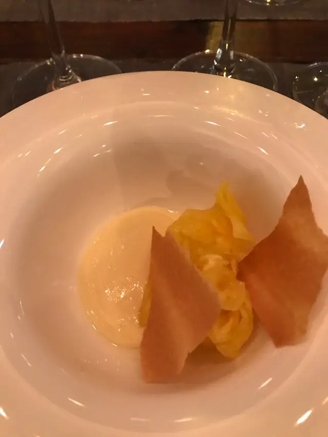 Salt  baked  pineapple,  soy  milk  pastry  cream,  pineapple  carpaccio