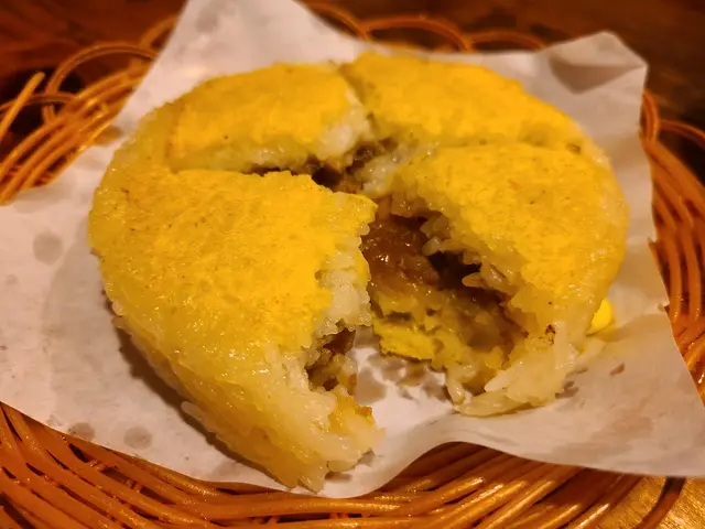 用蛋漿煎香個糯米雞，但就只有少少醬，幾粒仔雞肉起裏面，唔好食亦唔值呢個價