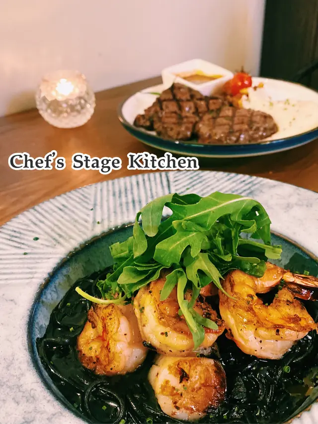 墨魚汁鮮帶子海蝦扁意粉