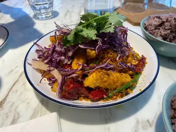 避风塘炸植物鱼块配紫梅米饭