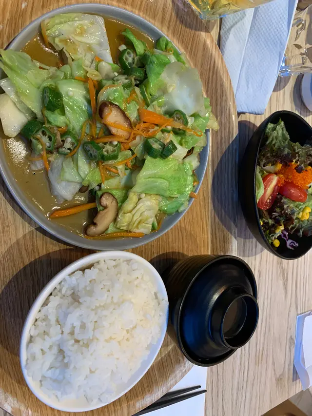 秋葵野菜豆腐生薑燒定食