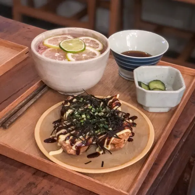 檸檬梅子冷素麵配大阪風炸茄子