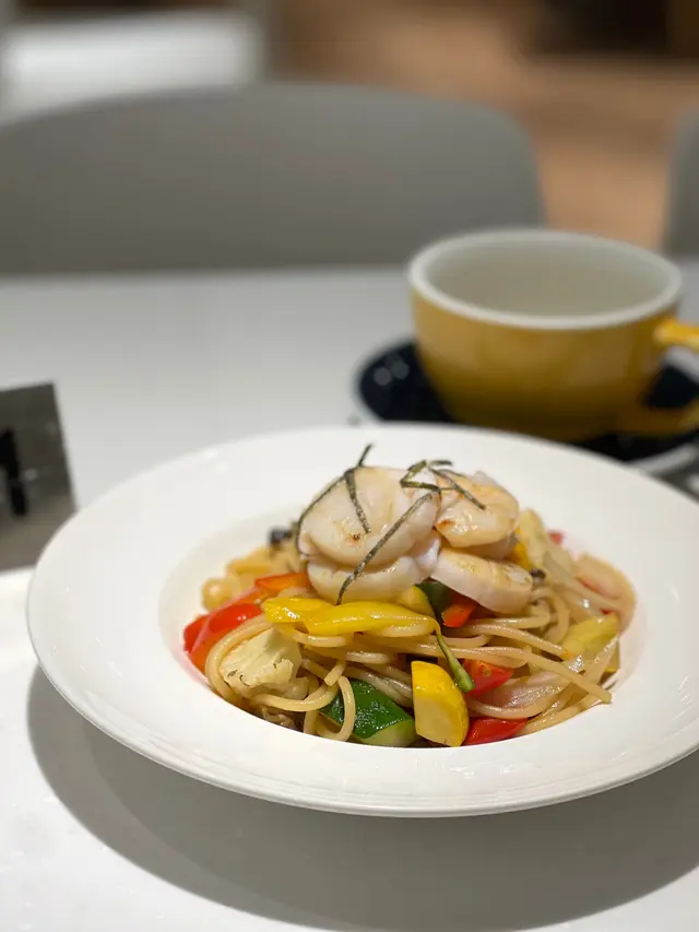 北海道帶子野菜意大利麵配柚子汁 Hokkaido Scallops with Seasonal Vegetables Spaghetti in Yusuf Sauce