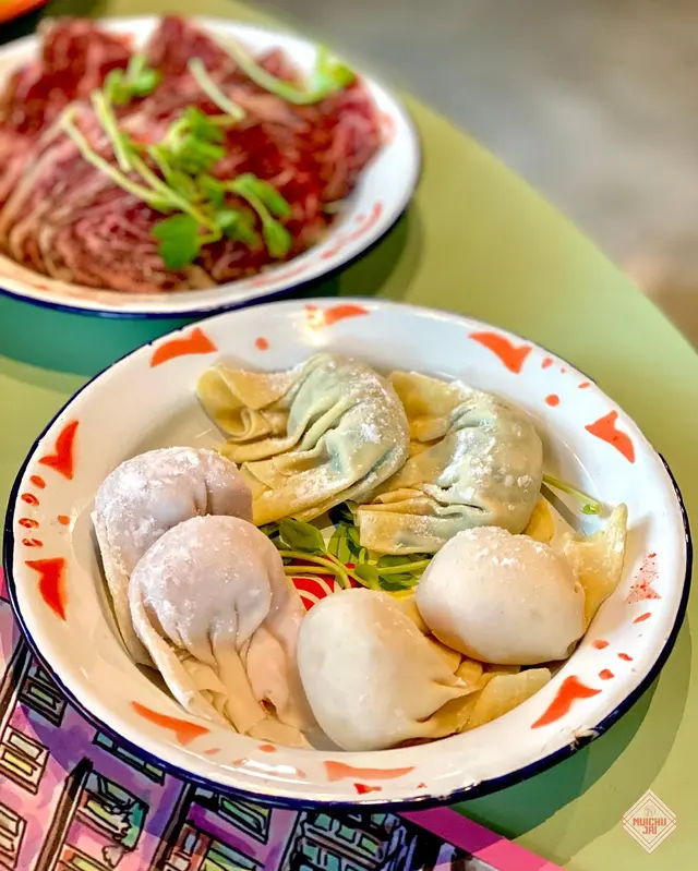 雙籽鮮蝦雲吞、韮菜餃、招牌午餐肉餃